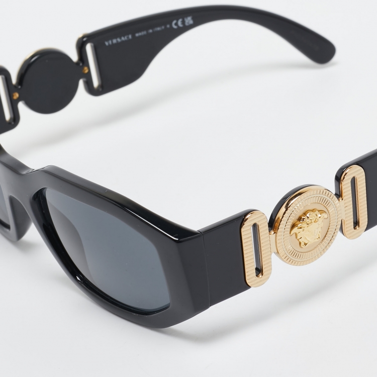 Pre Owned Versace Black MOD.4361 Medusa Biggie Rectangular Sunglasses
