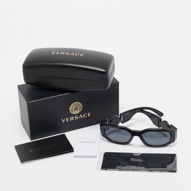 Pre Owned Versace Black MOD.4361 Medusa Biggie Rectangular Sunglasses