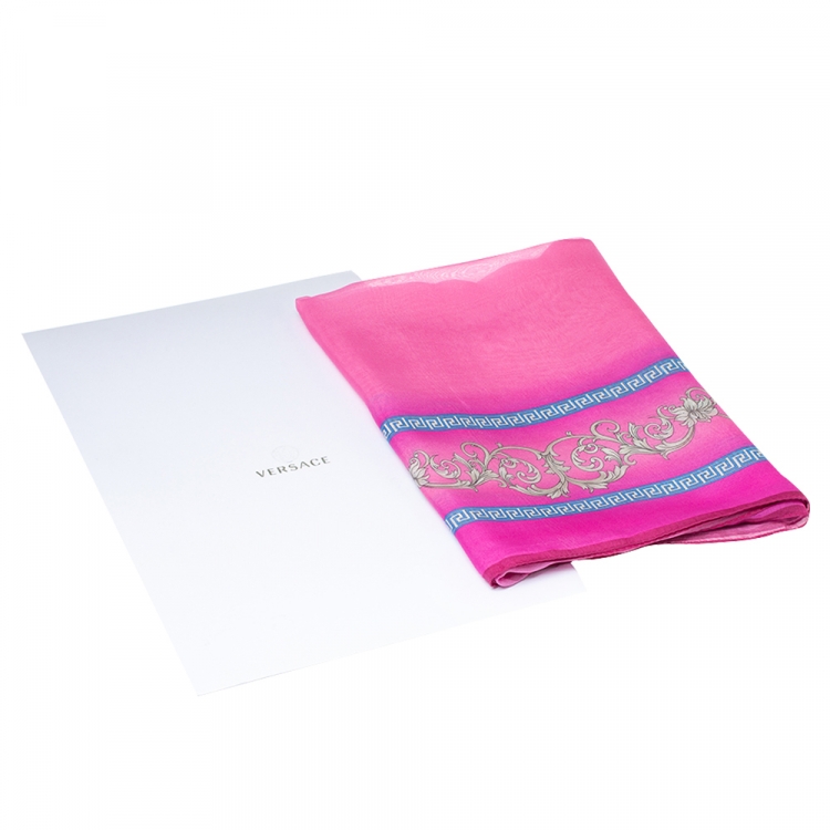 Pre Owned Versace Pink Baroque Print Silk Scarf