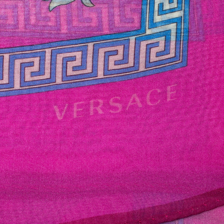 Pre Owned Versace Pink Baroque Print Silk Scarf