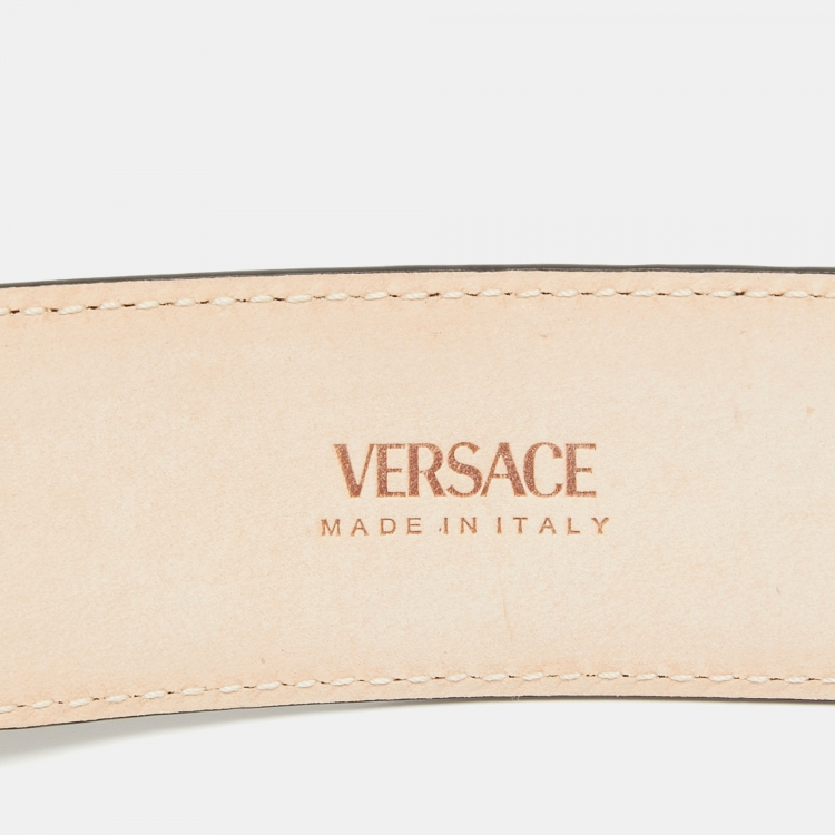 Pre Owned Versace Black Leather La Medusa Buckle Belt 90CM