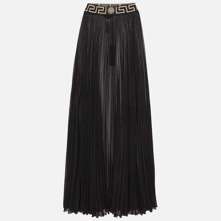 Pre Owned Versace Black Sheer Crepe Pleated Maxi Skirt S