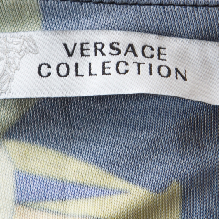 Pre Owned Versace Collection Multicolor Print Jersey Faux Wrap Top S