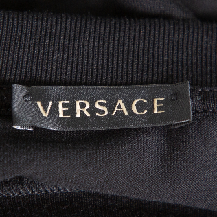 Pre Owned Versace Black Virtus Motif Printed Cotton Crewneck T-Shirt M