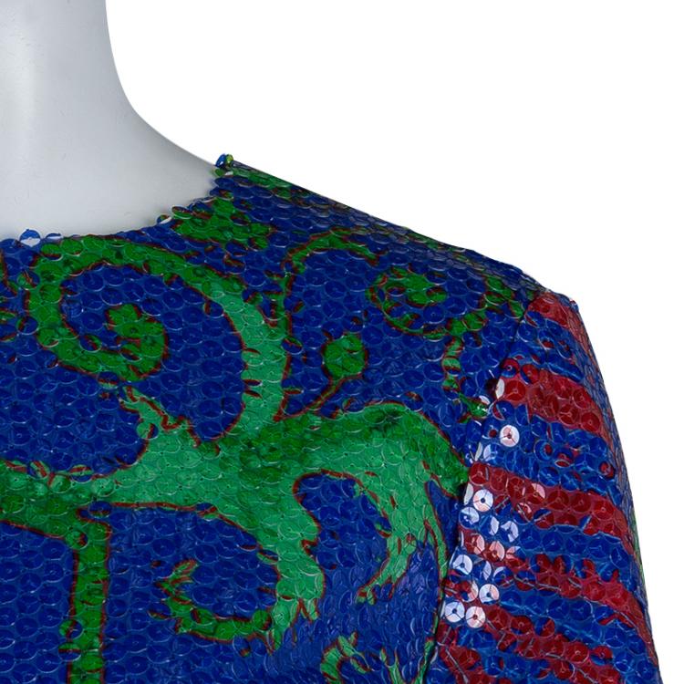 Pre Owned Versace Multicolor Sequin Embellished Short Sleeve Top M
