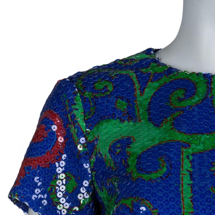 Pre Owned Versace Multicolor Sequin Embellished Short Sleeve Top M