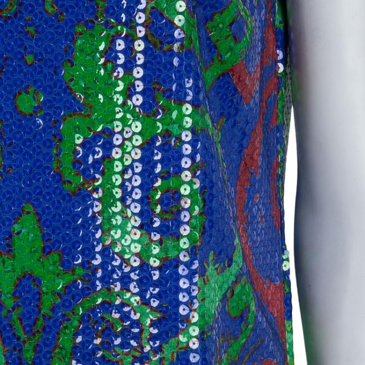 Pre Owned Versace Multicolor Sequin Embellished Short Sleeve Top M