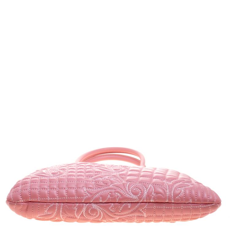 Pre Owned Versace Pink Leather Embroidered Elettra Vanitas Tote