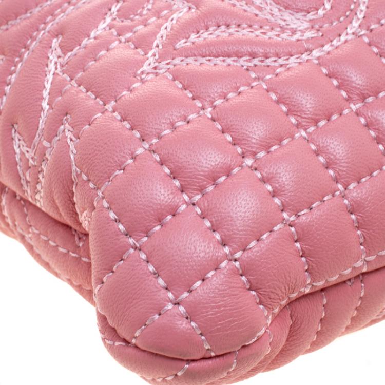 Pre Owned Versace Pink Leather Embroidered Elettra Vanitas Tote