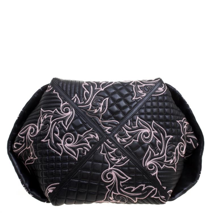 Pre Owned Versace Black/Pink Quilted Barocco Leather Top Handle Bag