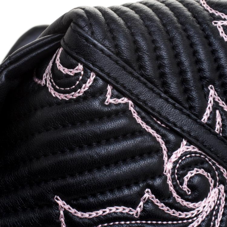 Pre Owned Versace Black/Pink Quilted Barocco Leather Top Handle Bag