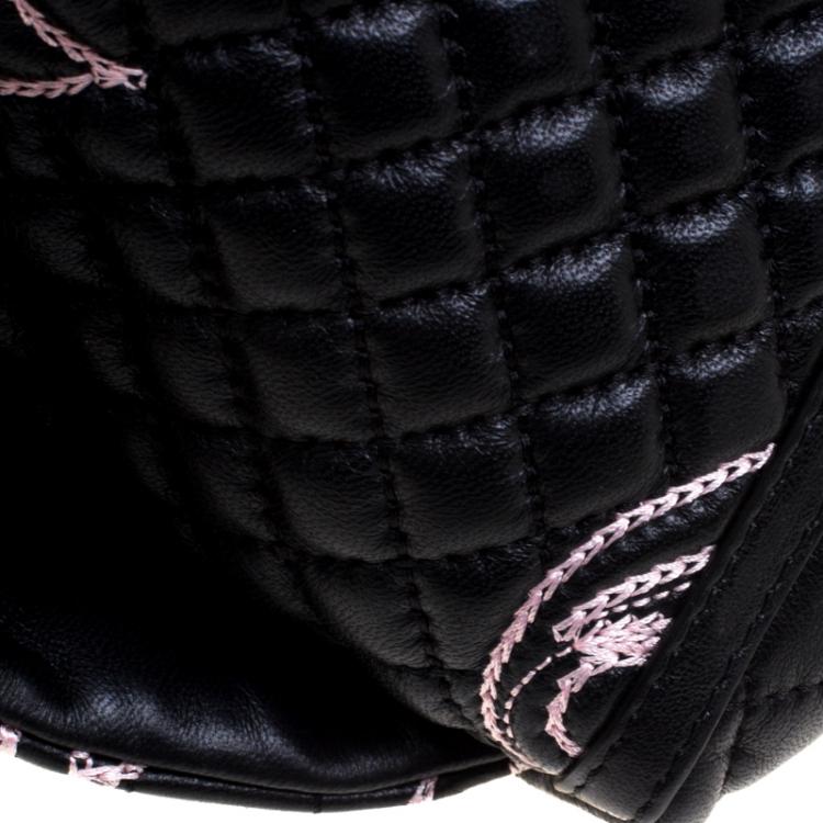 Pre Owned Versace Black/Pink Quilted Barocco Leather Top Handle Bag