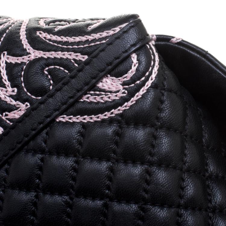 Pre Owned Versace Black/Pink Quilted Barocco Leather Top Handle Bag