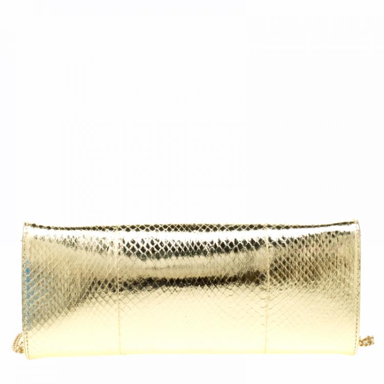 Pre Owned Versace Gold Snake Embossed Leather Chain Clutch