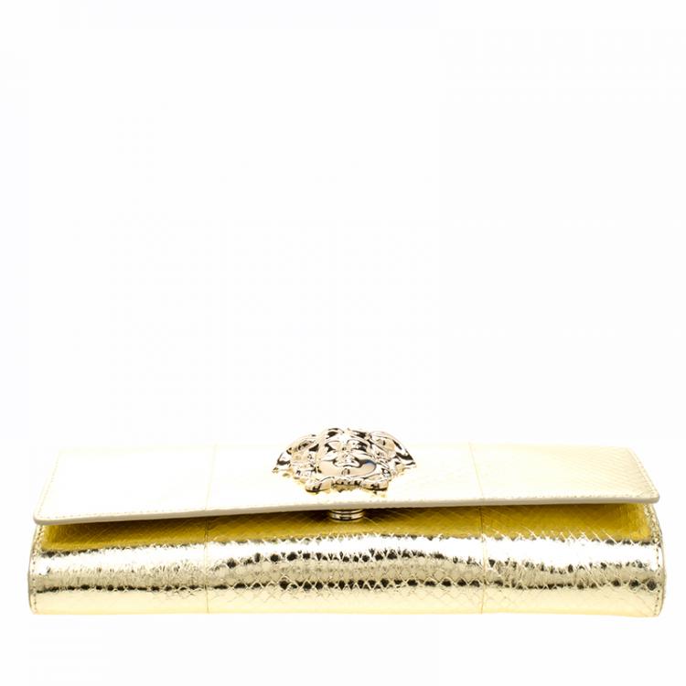 Pre Owned Versace Gold Snake Embossed Leather Chain Clutch