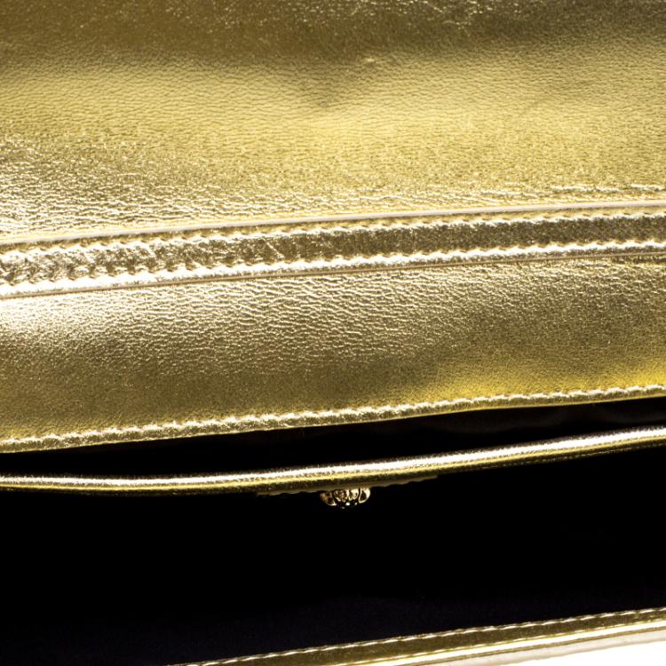 Pre Owned Versace Gold Snake Embossed Leather Chain Clutch