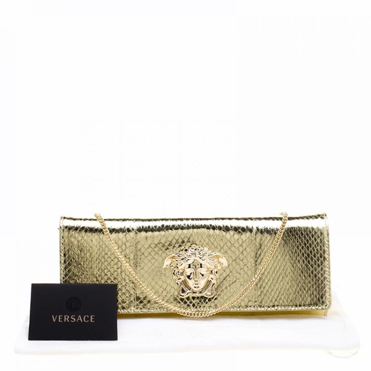 Pre Owned Versace Gold Snake Embossed Leather Chain Clutch