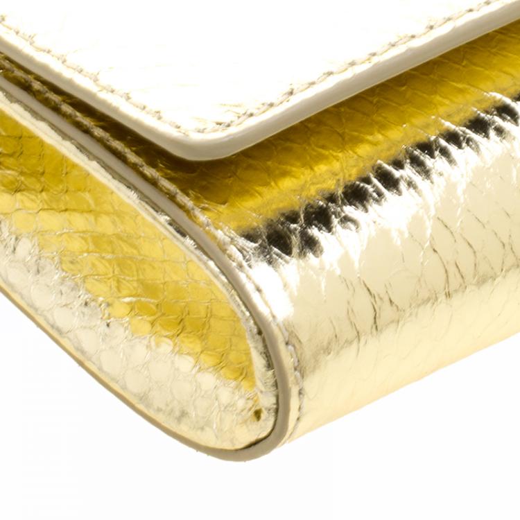 Pre Owned Versace Gold Snake Embossed Leather Chain Clutch