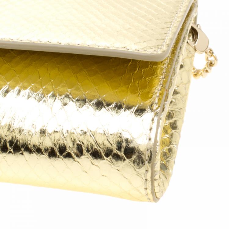 Pre Owned Versace Gold Snake Embossed Leather Chain Clutch