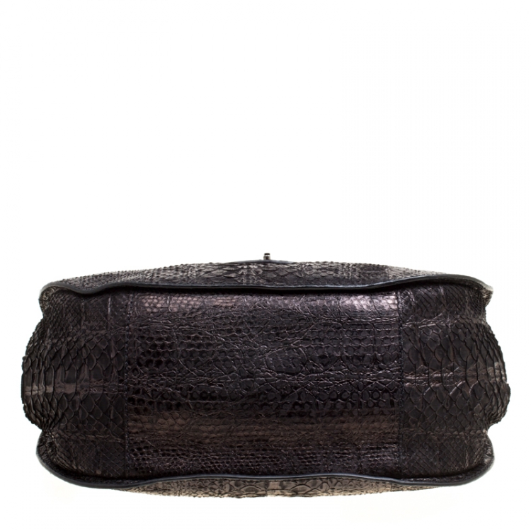 Pre Owned Versace Metallic Black Python Hobo