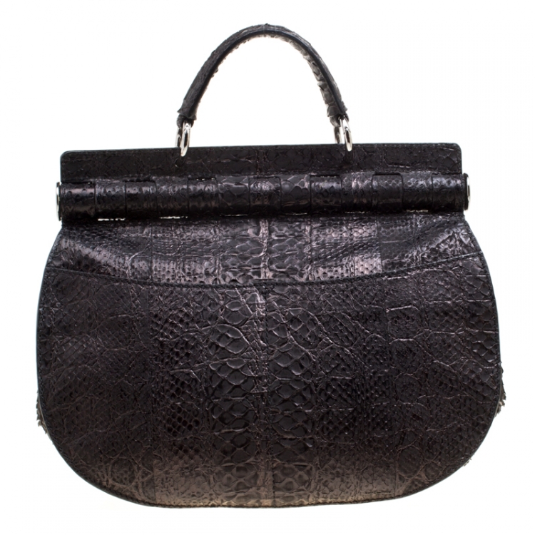 Pre Owned Versace Metallic Black Python Hobo