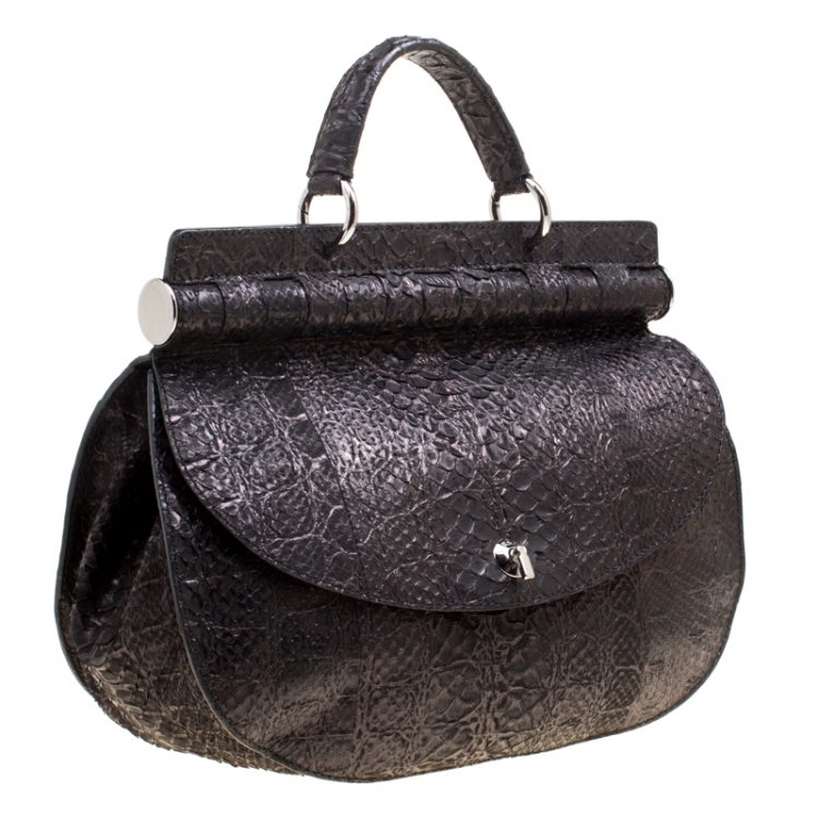 Pre Owned Versace Metallic Black Python Hobo