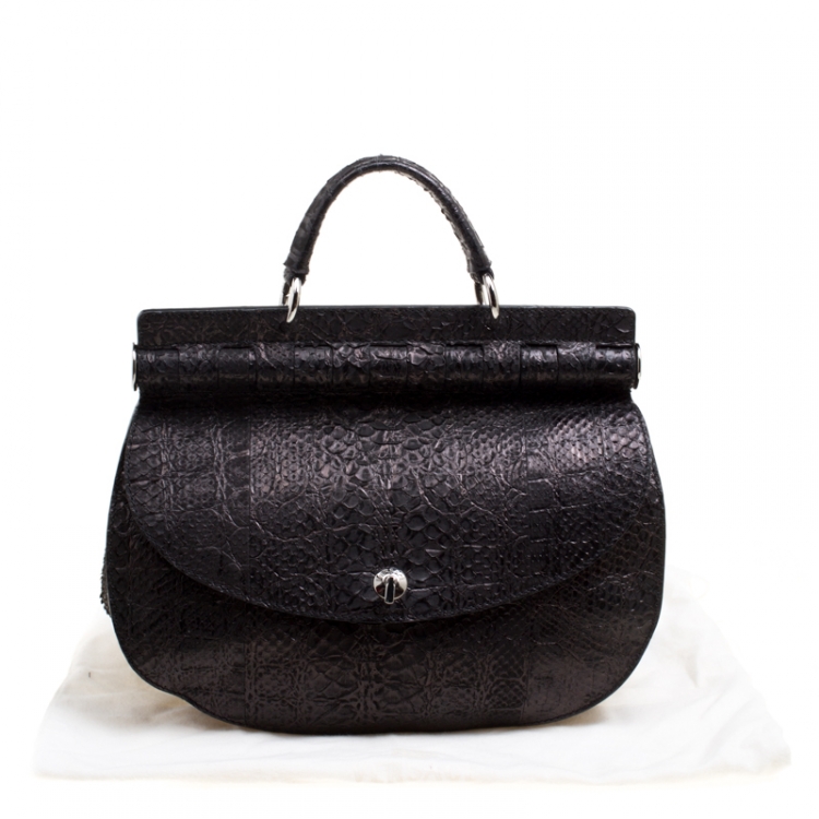 Pre Owned Versace Metallic Black Python Hobo