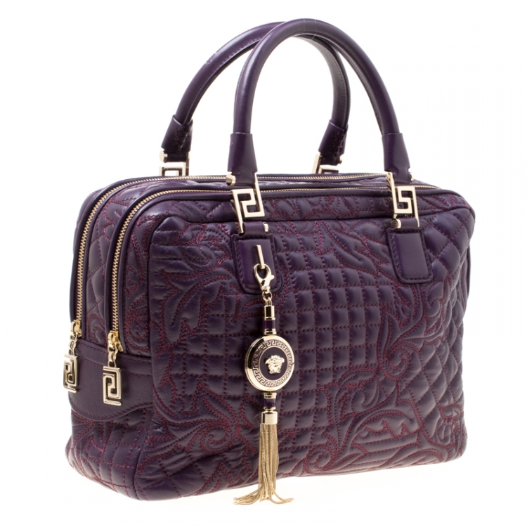 Pre Owned Versace Purple Leather Demetra Vanitas Top Handle Bag