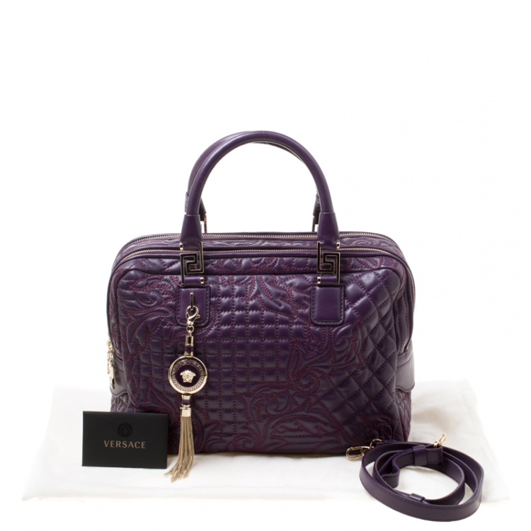 Pre Owned Versace Purple Leather Demetra Vanitas Top Handle Bag