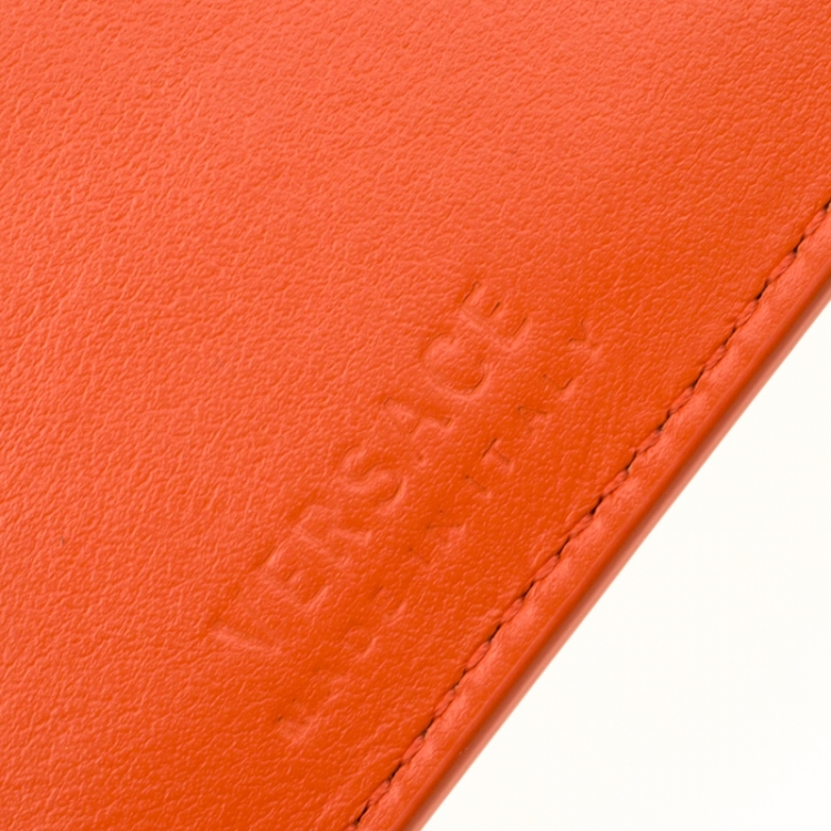 Pre Owned Versace Orange Leather Card Case