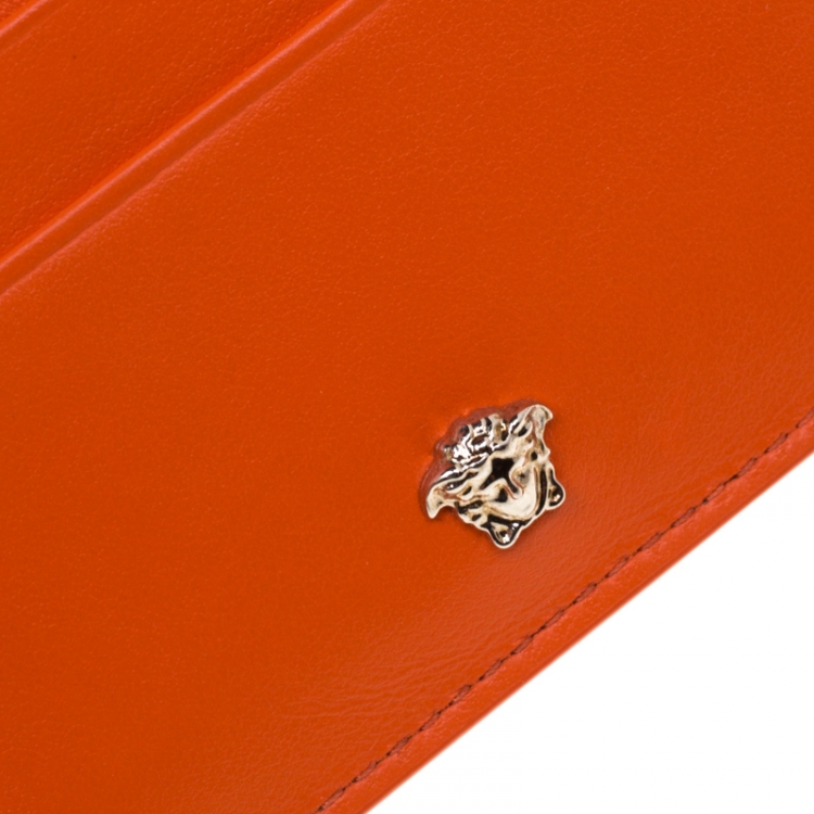 Pre Owned Versace Orange Leather Card Case