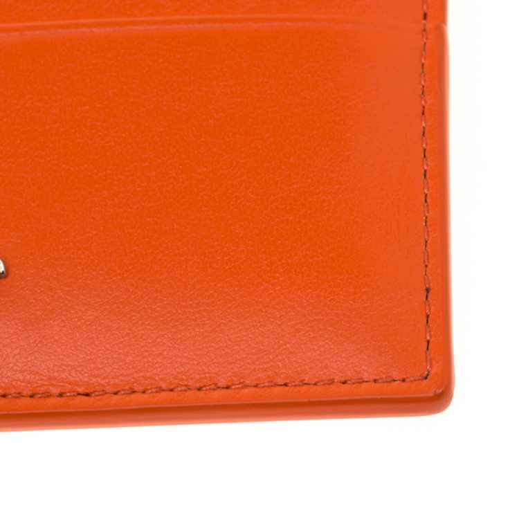 Pre Owned Versace Orange Leather Card Case