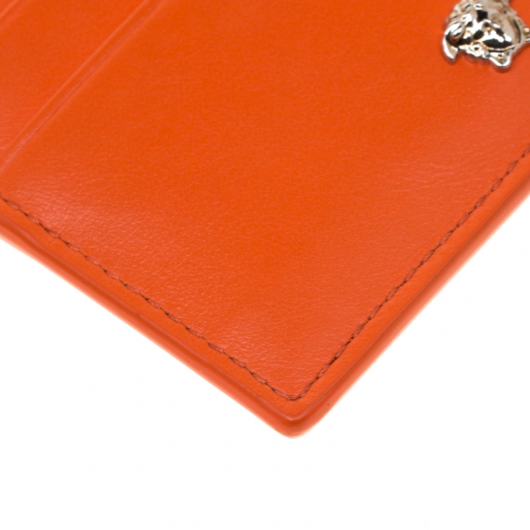 Pre Owned Versace Orange Leather Card Case
