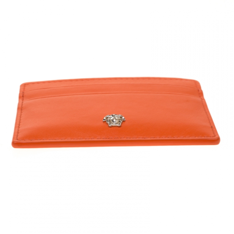 Pre Owned Versace Orange Leather Card Case