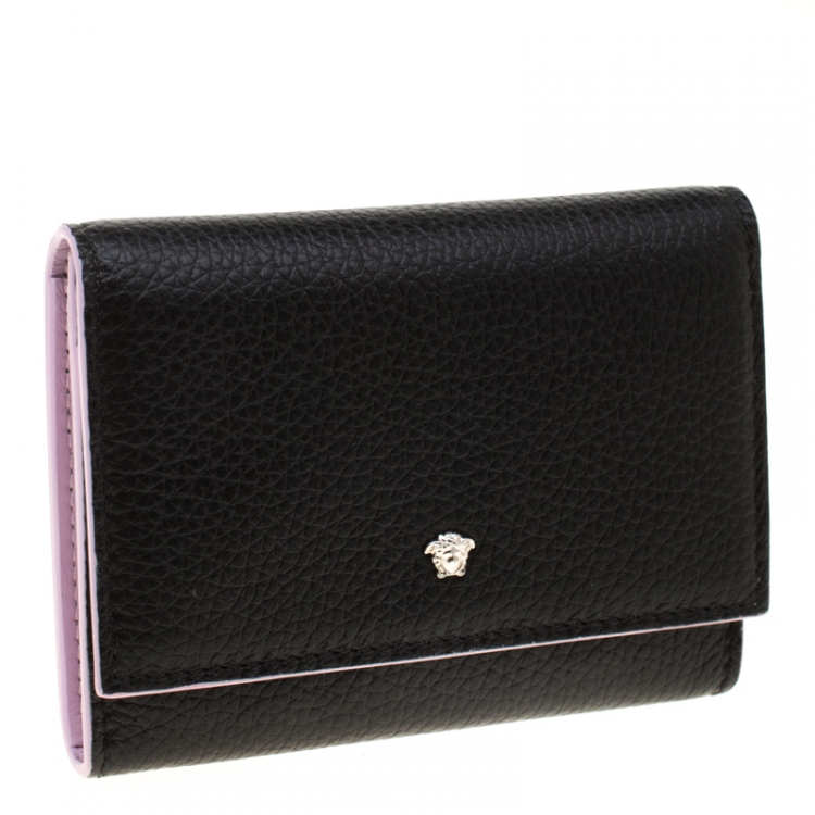 Pre Owned Versace Black Leather Card Case Wallet