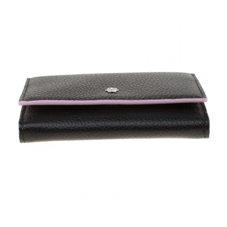 Pre Owned Versace Black Leather Card Case Wallet