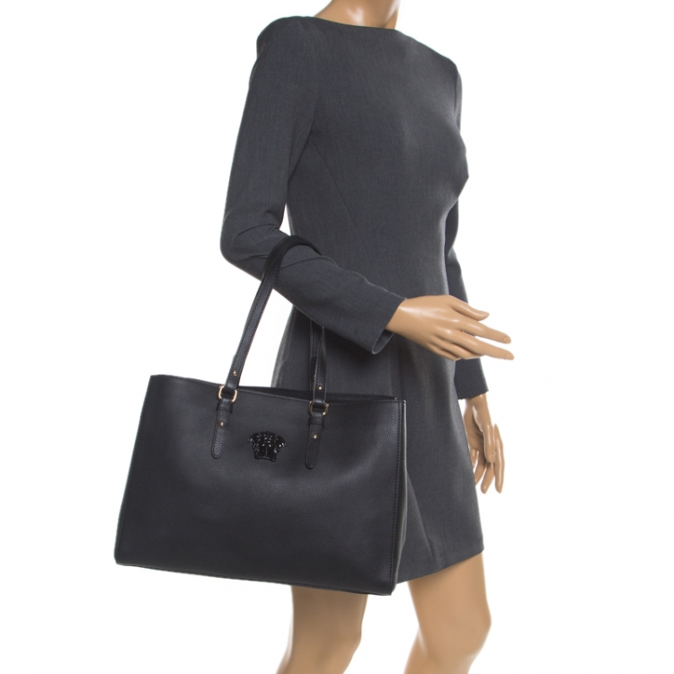 Pre Owned Versace Black Leather Palazzo Medusa Tote