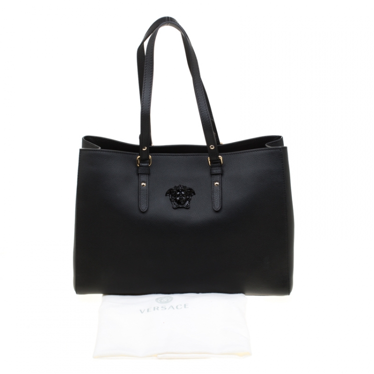 Pre Owned Versace Black Leather Palazzo Medusa Tote
