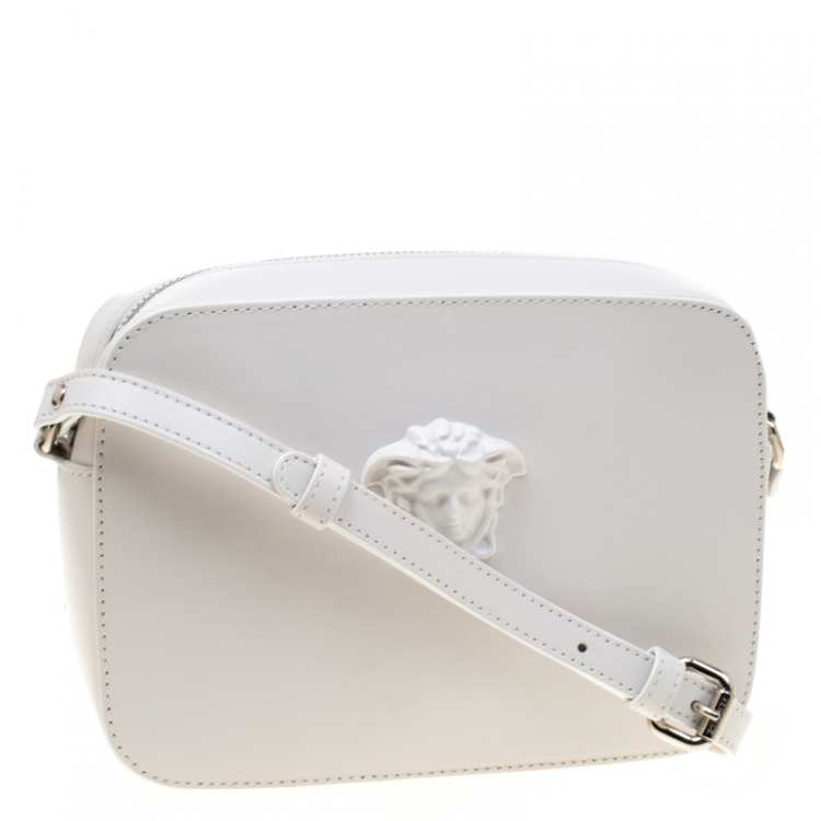 Pre Owned Versace White Leather Palazzo Medusa Camera Crossbody Bag