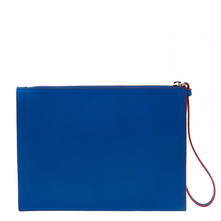 Pre Owned Versace Blue Leather Wristlet Clutch