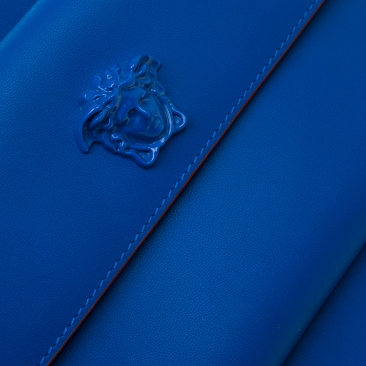 Pre Owned Versace Blue Leather Wristlet Clutch