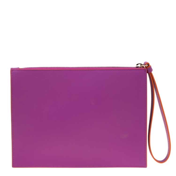 Pre Owned Versace Purple Leather Wristlet Clutch