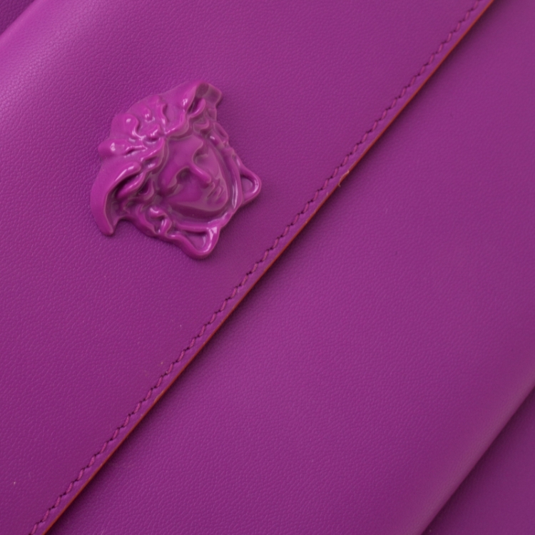 Pre Owned Versace Purple Leather Wristlet Clutch