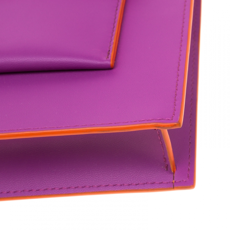 Pre Owned Versace Purple Leather Wristlet Clutch