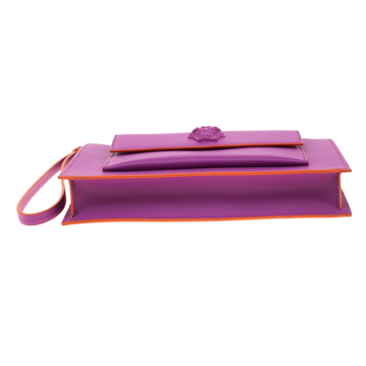 Pre Owned Versace Purple Leather Wristlet Clutch