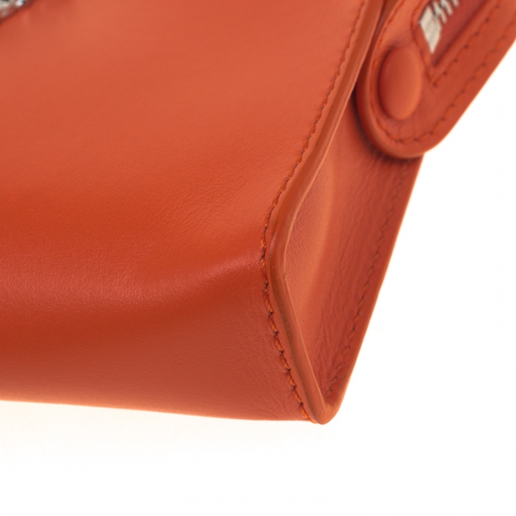 Pre Owned Versace Orange Leather Medusa Pochette