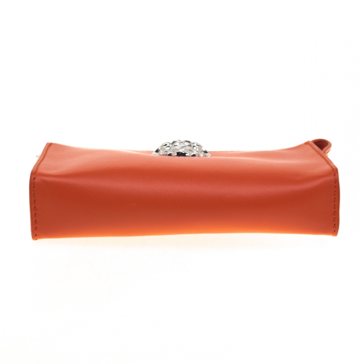 Pre Owned Versace Orange Leather Medusa Pochette