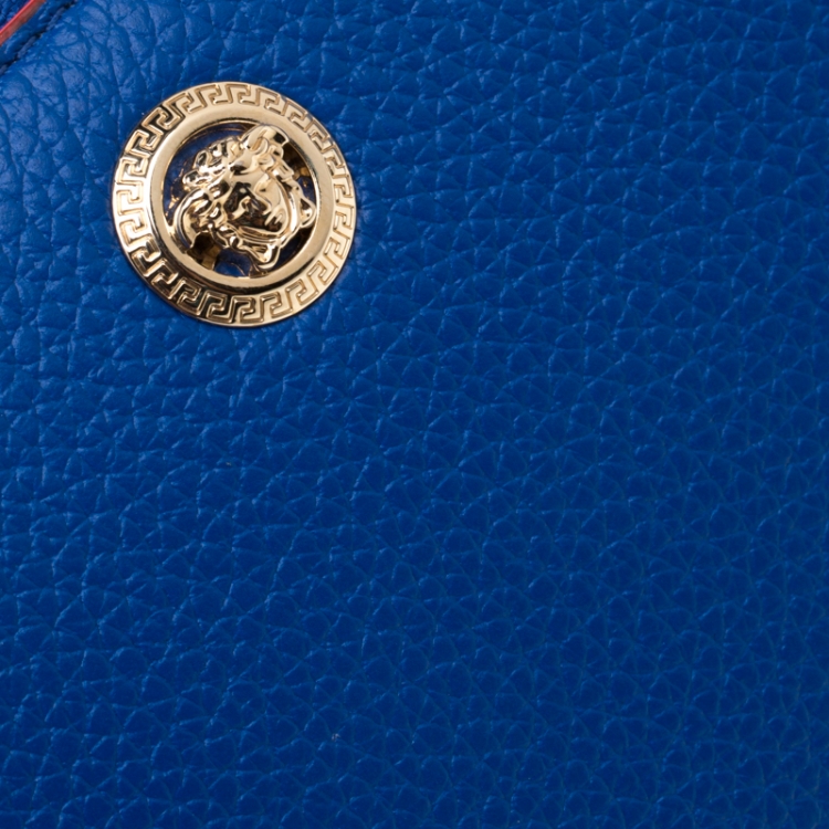 Pre Owned Versace Blue Leather Zip Around Continental Wallet