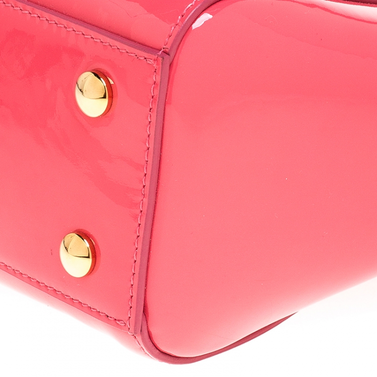 Pre Owned Versace Neon Pink Patent Leather Medusa Medallion Tote