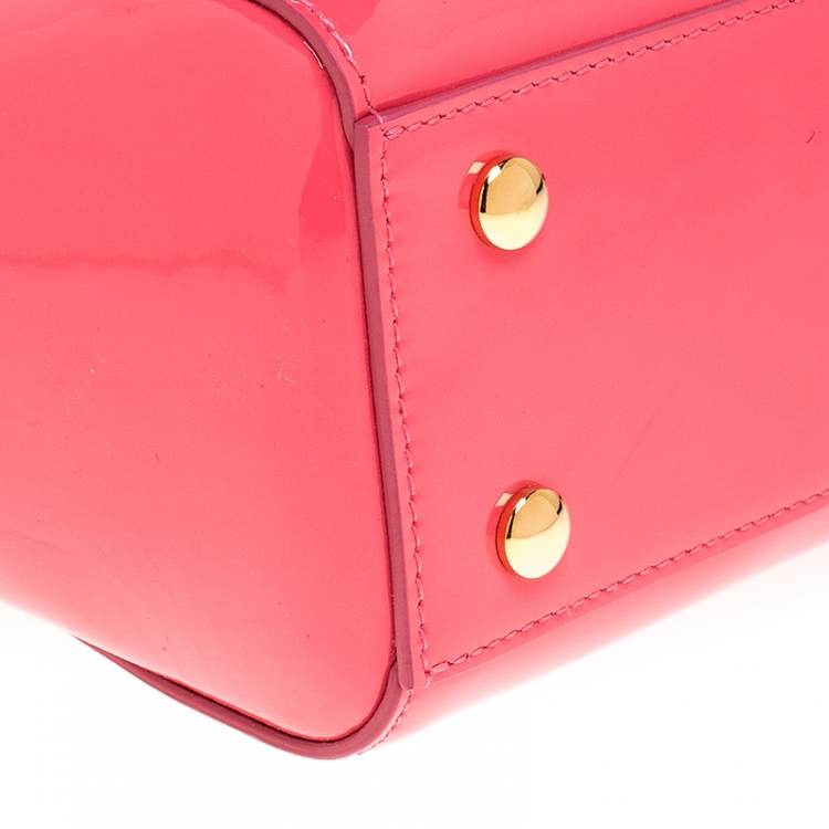 Pre Owned Versace Neon Pink Patent Leather Medusa Medallion Tote